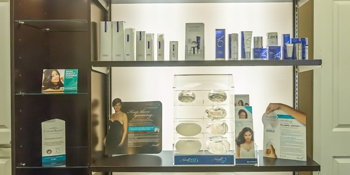 shelf of skincare products
